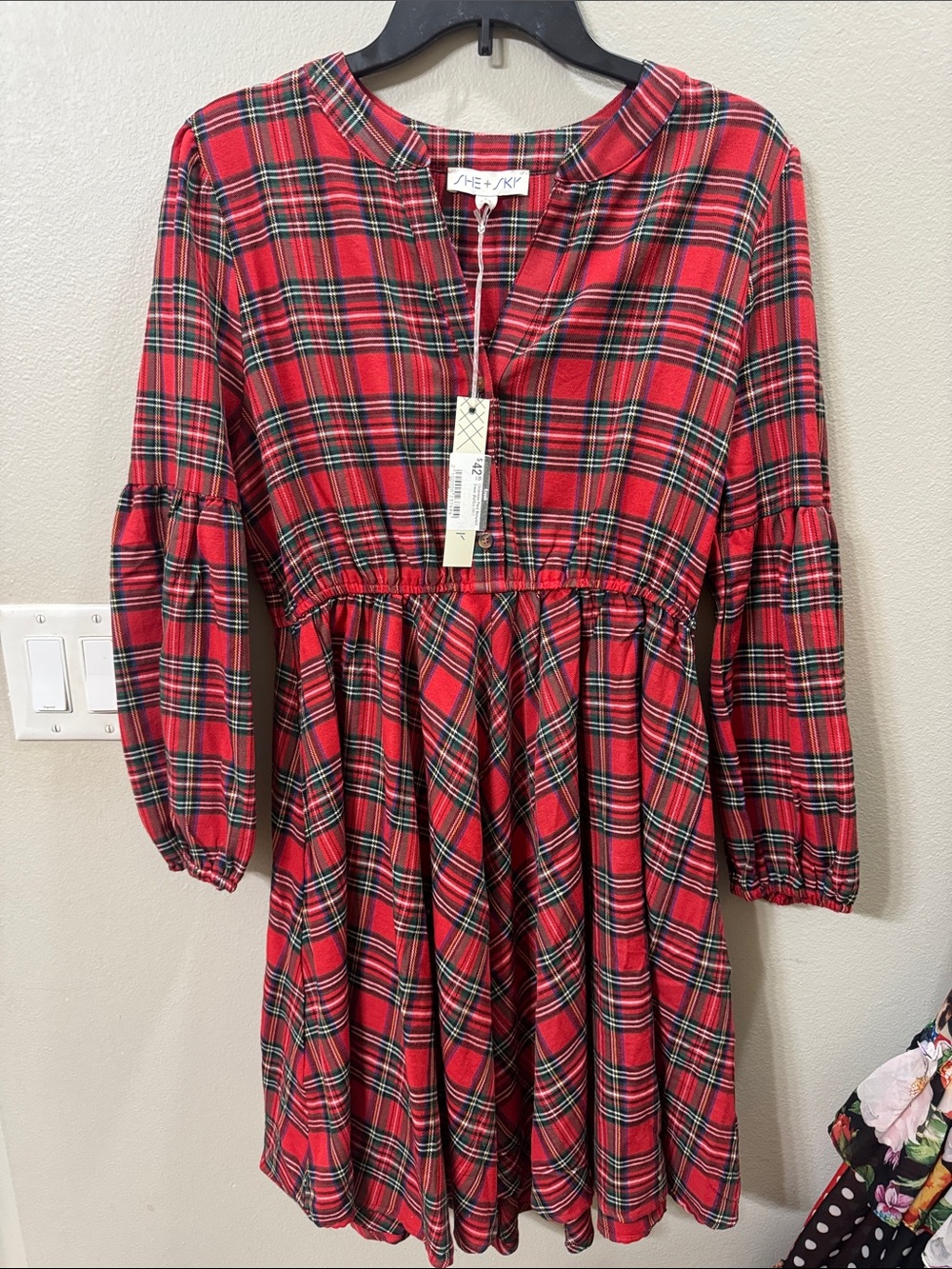 a new day Red Plaid Long-Sleeve Gathered Waist Kids Dress